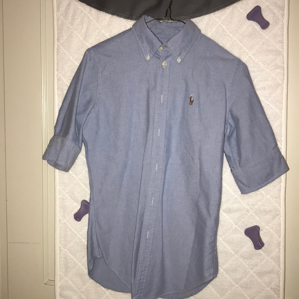 Ralph Lauren blue 3/4 sleeve button down shirt, XS